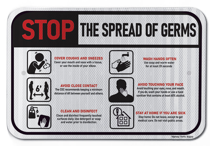Stop The Spread of Germs Sign, Covid-19 Signs