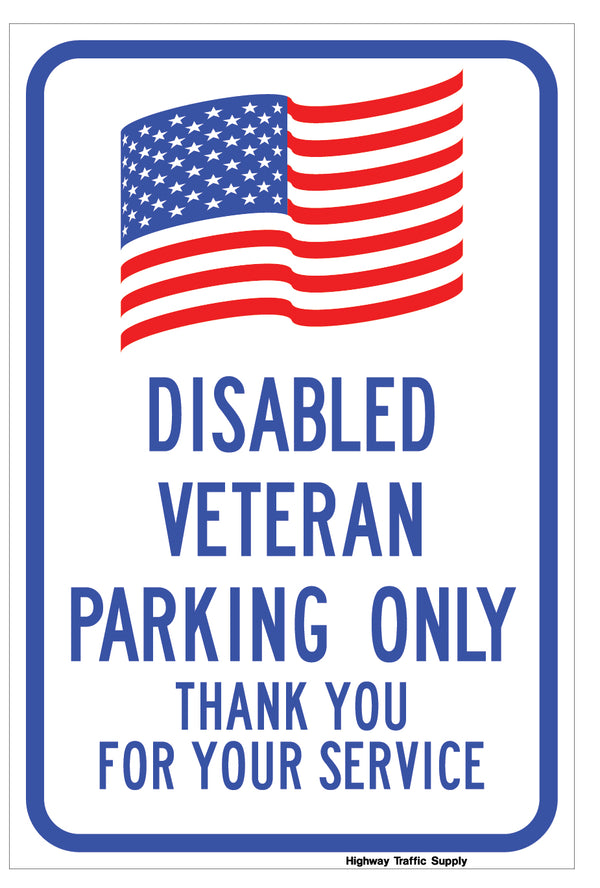 Disabled Veteran Parking Only Sign (Blue Version)