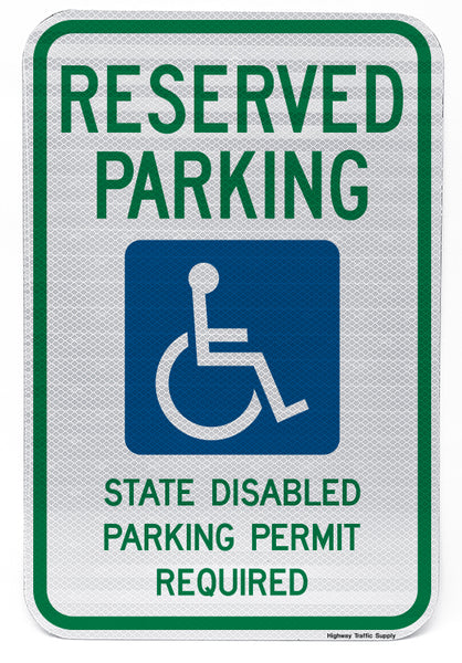 Handicap Symbol State Disabled Parking Permit Required Sign